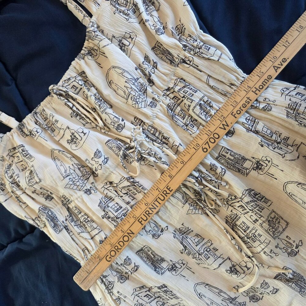 Abercrombie & Fitch Cream Parisian Cafe Patterned Tie Front Mini Dress M - Picture 6 of 9